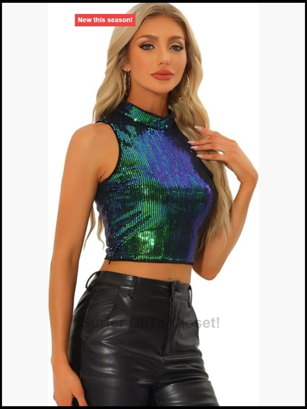 Sequin Crop Top Sleeveless Sparkly Metallic Party Top